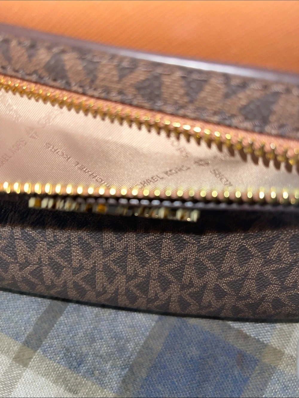 Michael Kors Brown and Tan MK Signature Crossbody Bag